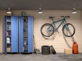garage with many things and bicycle,