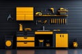 Garage fire safety measures are showcased in a detailed illustration of a garage with fire-rated doors, smoke alarms, and Royalty Free Stock Photo