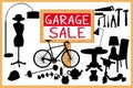 Garage sale woodboard. red cleanout illustration with red wooden signboard. Royalty Free Stock Photo