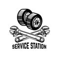 Garage. Service station. Car repair. Design element for logo, label, emblem, sign. Royalty Free Stock Photo