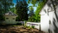 Garage, storage shed and white picket fence at Williamsburg Virginia