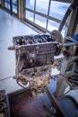 In the garage there is an opened engine block of a car Royalty Free Stock Photo