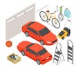 Garage and transport - modern vector colorful isometric illustrations set