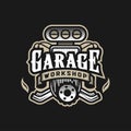 Garage, workshop, car logo, emblem on a dark background. Vector illustration