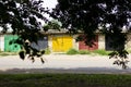 Garages for cars with colored doors. City of Sterlitamak, Russia, South Ural