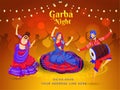 Garba Night celebration poster or banner design with illustration of women dandiya dance. Royalty Free Stock Photo