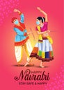 DandiyaGarba Night poster for Navratri Dussehra festival of India. vector illustration of couple playing Dandiya dance. covid