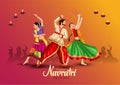 Garba Night poster for Navratri Dussehra festival of India. vector illustration of peoples playing Dandiya dance