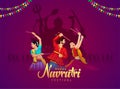 Garba Night poster for Navratri Dussehra festival of India. vector illustration of peoples playing Dandiya dance