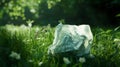 Garbage bag on a background of green grass. Environmental pollution problems Royalty Free Stock Photo