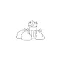 garbage in bag and bin. Vector contour black white line doodle illustration problem ecology and environmental pollution.