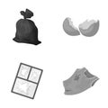 A garbage bag, a broken egg shell, a torn dirty T-shirt, a broken window frame with glass.Garbage and trash set Royalty Free Stock Photo