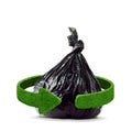 Garbage bag and green arrows from grass. Recycling concept isolation on white Royalty Free Stock Photo