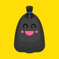 Garbage bag kawaii cartoon. rubbish black sack cute. Vector illustration