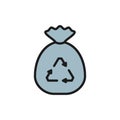 Garbage bag, waste recycling, bagful trash flat color line icon.