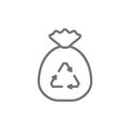 Garbage bag, waste recycling, bagful trash line icon.