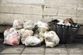 Garbage bags from household wet food trash, Waste separation management problem in urban.