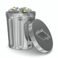 Garbage basket with dollars on white background Royalty Free Stock Photo