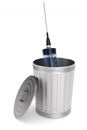 Garbage basket and syringe on white background. Isolated 3D illustration