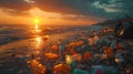 Garbage on beach, environmental pollution in Bali Indonesia. Drops of water are on camera lens Royalty Free Stock Photo