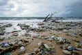 Garbage on beach, environmental pollution in Bali Indonesia.