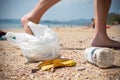 Garbage on a beach left by tourists. Royalty Free Stock Photo