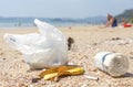 Garbage on a beach, nature pollution concept picture. Royalty Free Stock Photo