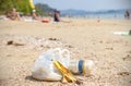 Garbage on a beach, nature pollution concept picture. Royalty Free Stock Photo