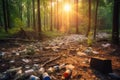 Garbage in beautiful forest. destroyed nature Royalty Free Stock Photo