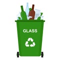 Garbage bin with glass waste, recycling garbage, vector illustration Royalty Free Stock Photo