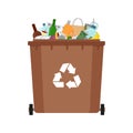 Garbage bin with mixed waste. Trash container with unsorted mixed rubbish. Vector illustration