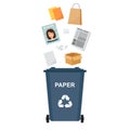 Garbage bin with paper waste, recycling garbage, vector illustration Royalty Free Stock Photo