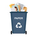 Garbage bin with paper waste, recycling garbage, vector illustration Royalty Free Stock Photo