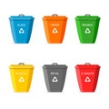 Garbage bin with recycle icon. Set for trash. Big containers for recycling waste sorting - plastic, glass, metal, paper, organic, Royalty Free Stock Photo