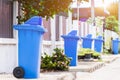 Garbage bins for recycling with recycle colors symbol in the front house,Environmental pollution issues