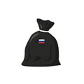 Garbage black bag with a dead russian soldier. Russion flag icon, cargo 200. Flat vector isolated