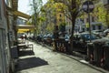 Rome, Italy, 25.12.2019: garbage box near the road downtown, a place for garbage in the city center. Centre Rome, Italy Royalty Free Stock Photo