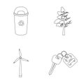 A garbage can, a diseased tree, a wind turbine, a key to a bio car.Bio and ecology set collection icons in outline style