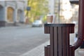 Garbage can, dustbin, rubbish-bin, Trashcan in park. Royalty Free Stock Photo