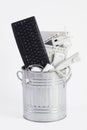 Garbage Can Filled With Obsolete Office Equipment Royalty Free Stock Photo