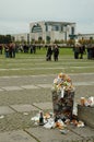 Garbage can in front of the Chancellery in Berlin Royalty Free Stock Photo