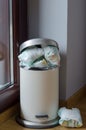 Garbage can full of used dirty diapers Royalty Free Stock Photo