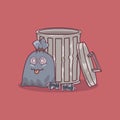 Garbage Can with a garbage bag character vector illustration. Royalty Free Stock Photo