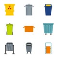 Garbage can icon set, flat style Royalty Free Stock Photo