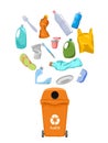 Garbage can with plastic garbage elements, vector illustration Royalty Free Stock Photo