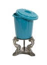 Garbage can on Silver Pedestal