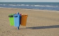 Garbage cans on the beach