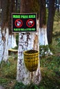 Garbage cans in a forested area. Recycling bin in park for protect environment. Pollution free environment Thames