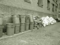 Garbage cans in sepia