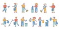 Garbage collecting flat line people character